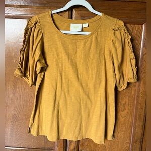 MAEVE By Anthropology Mustard Yellow Puff Ruffle Sleeve Women’s Size Medium